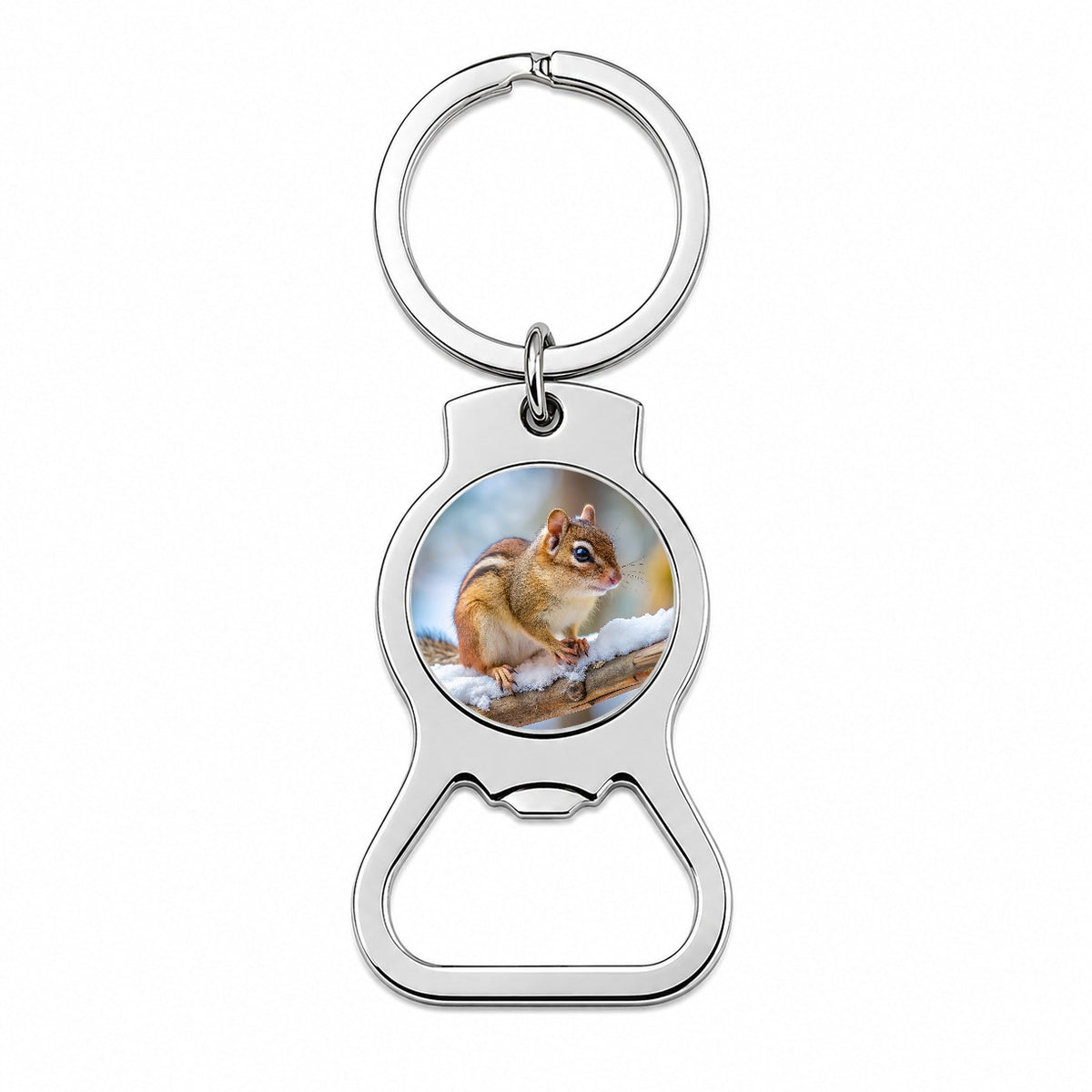 Chipmunk On Branch In Winter Bottle Opener Keychain