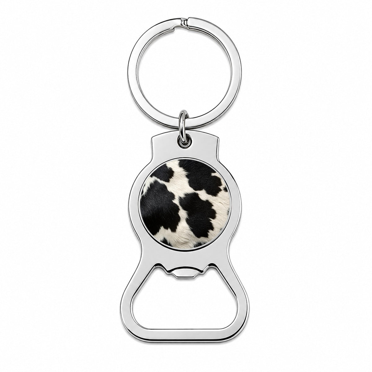 Cow Pattern Black and White Bottle Opener Keychain