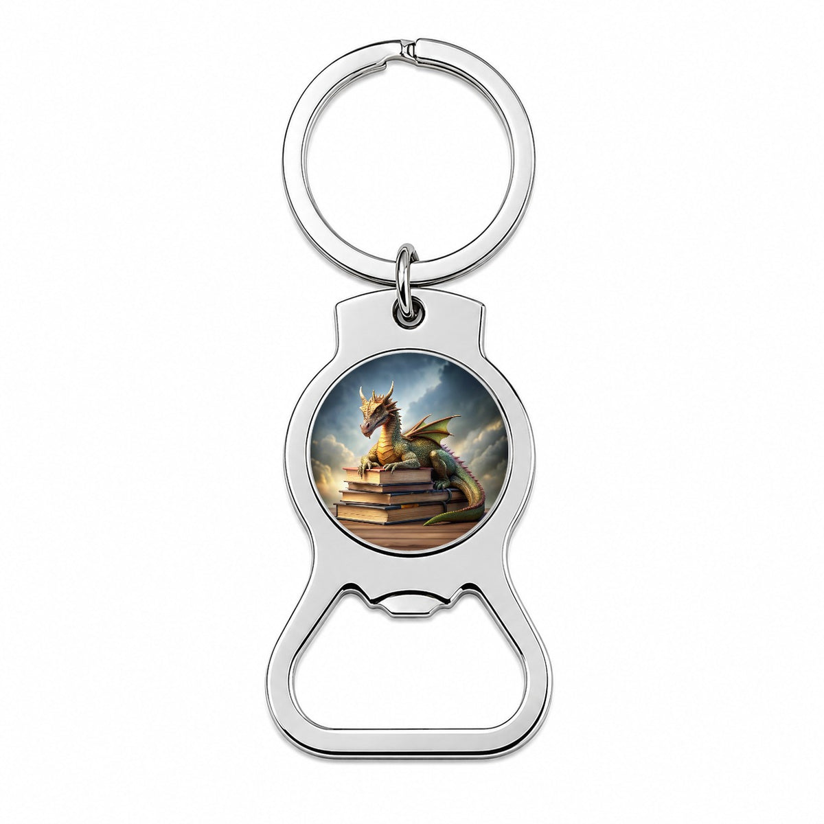 Dragon Laying On Top Of Books Reading Bottle Opener Keychain