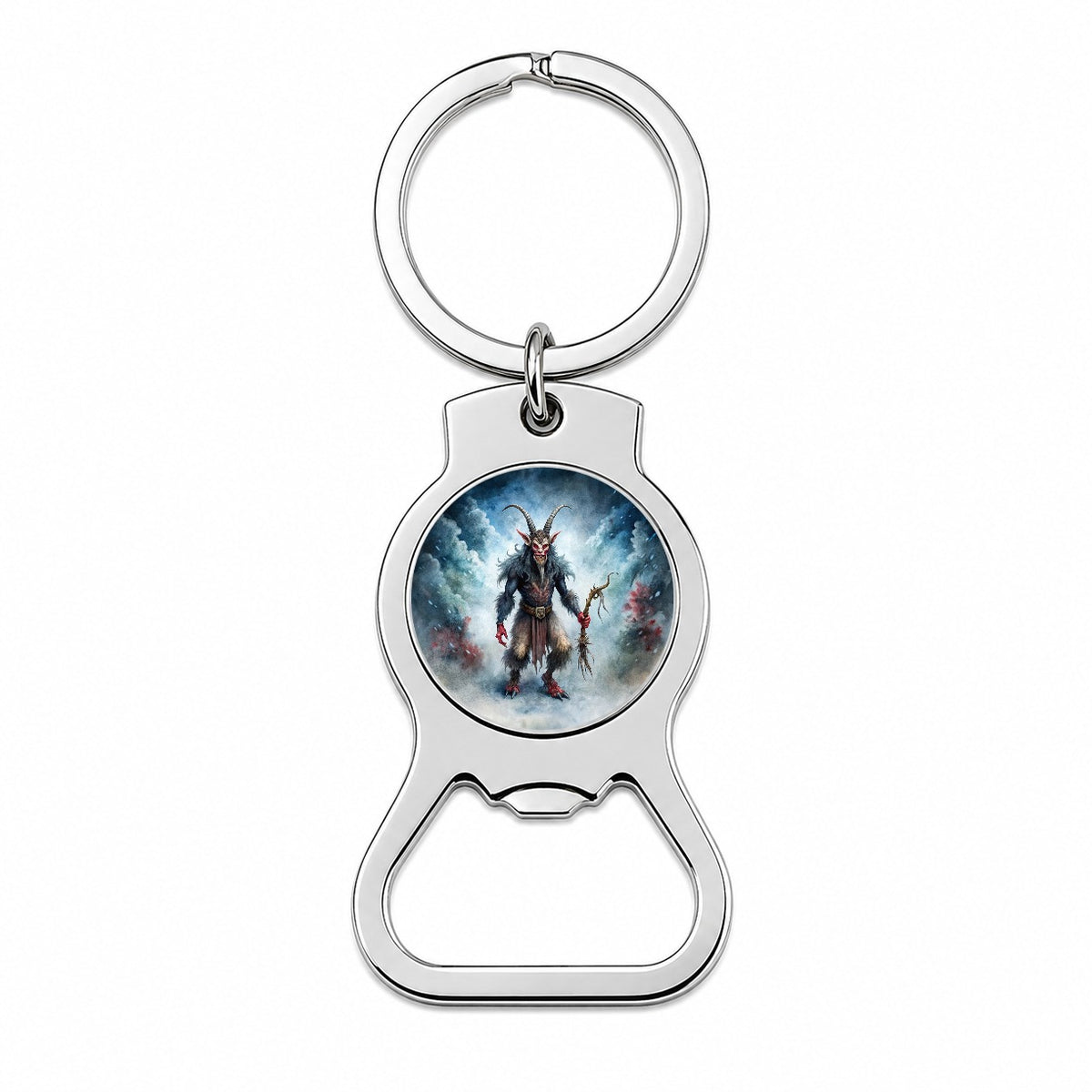 Evil Krampus Black Watercolor Christmas Bottle Opener Keychain