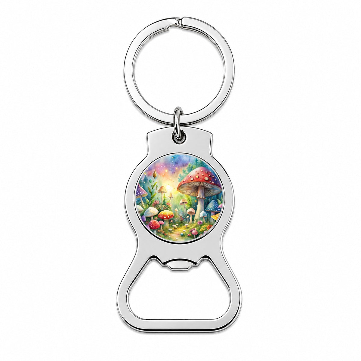 Fantastical Magical Mushroom Garden Watercolor Bottle Opener Keychain