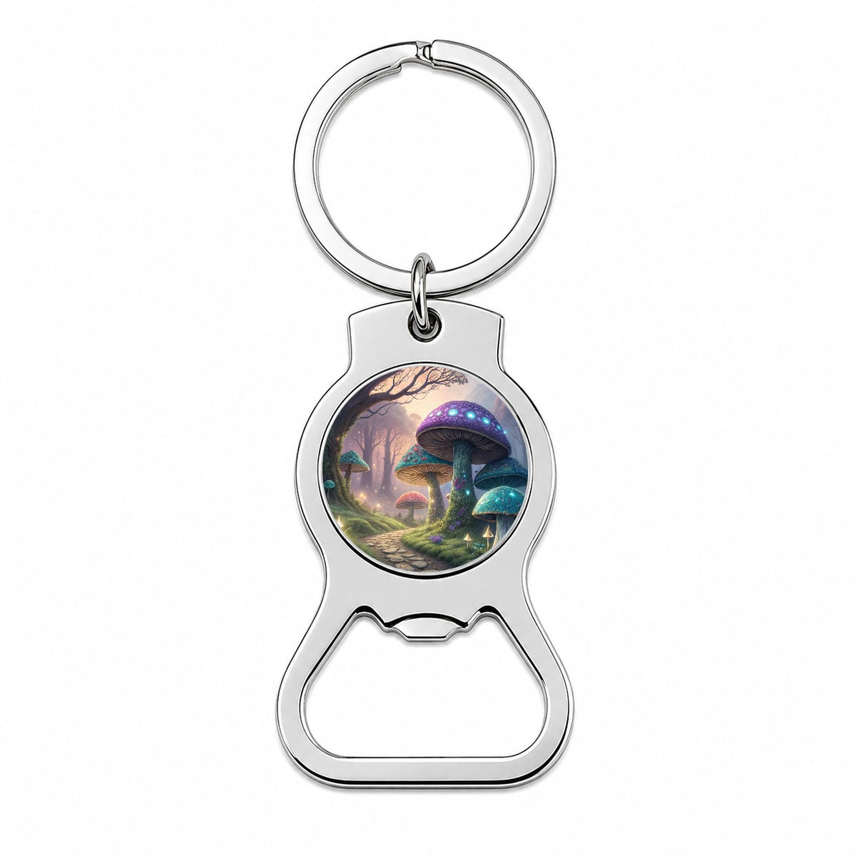 Fantasy Mushroom Forest Path Bottle Opener Keychain