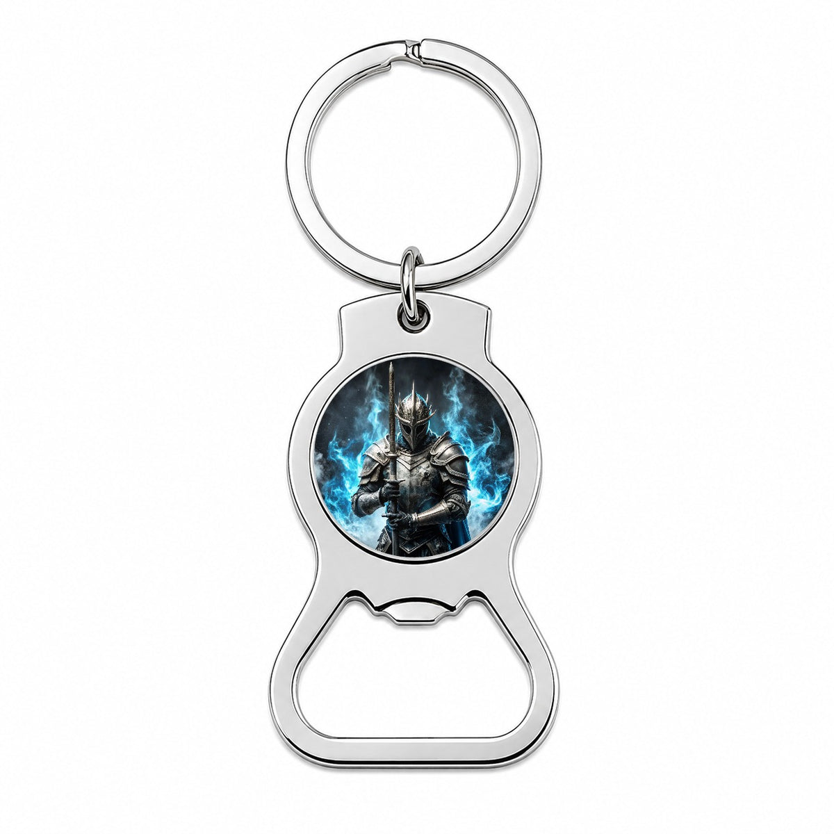 Fantasy Warrior Knight Blue Flames Bottle Opener Keychain