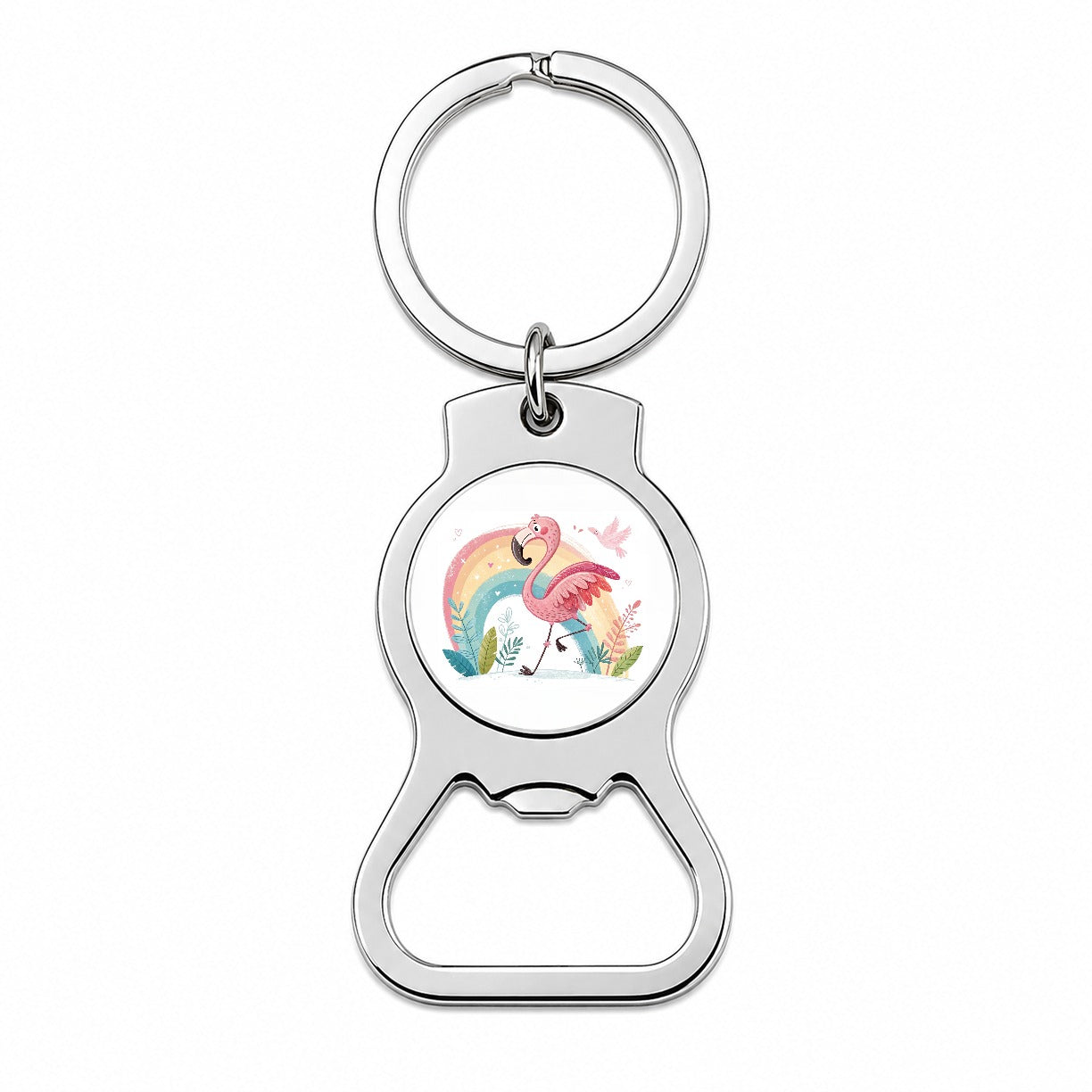 Flamingo and Rainbow Children's Illustration Style Bottle Opener Keychain