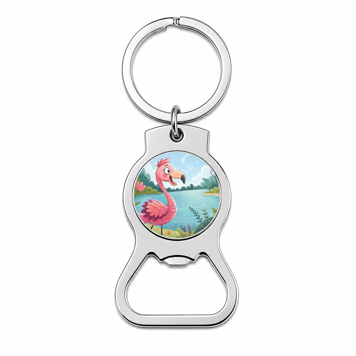 Flamingo Children's Illustration Style Bottle Opener Keychain