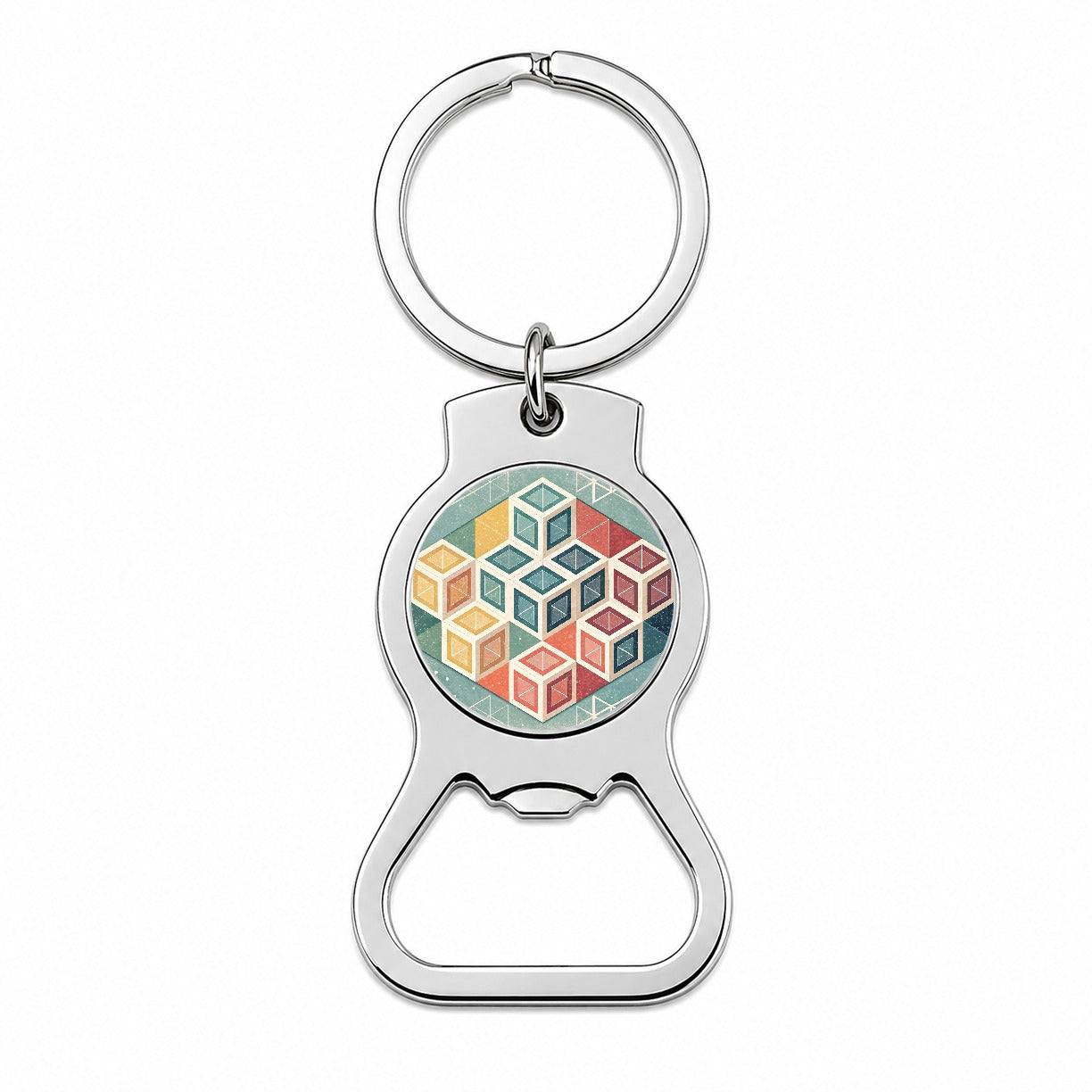 Geometric Cube Pattern Design Bottle Opener Keychain