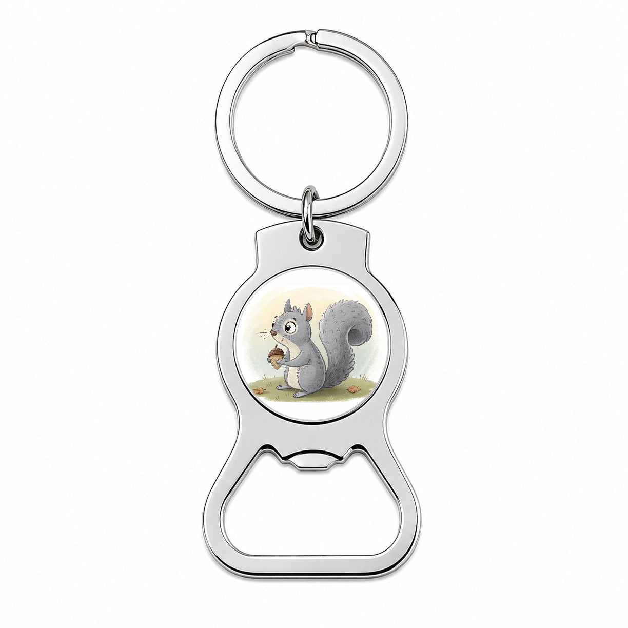 Gray Squirrel Children's Illustration Style Bottle Opener Keychain