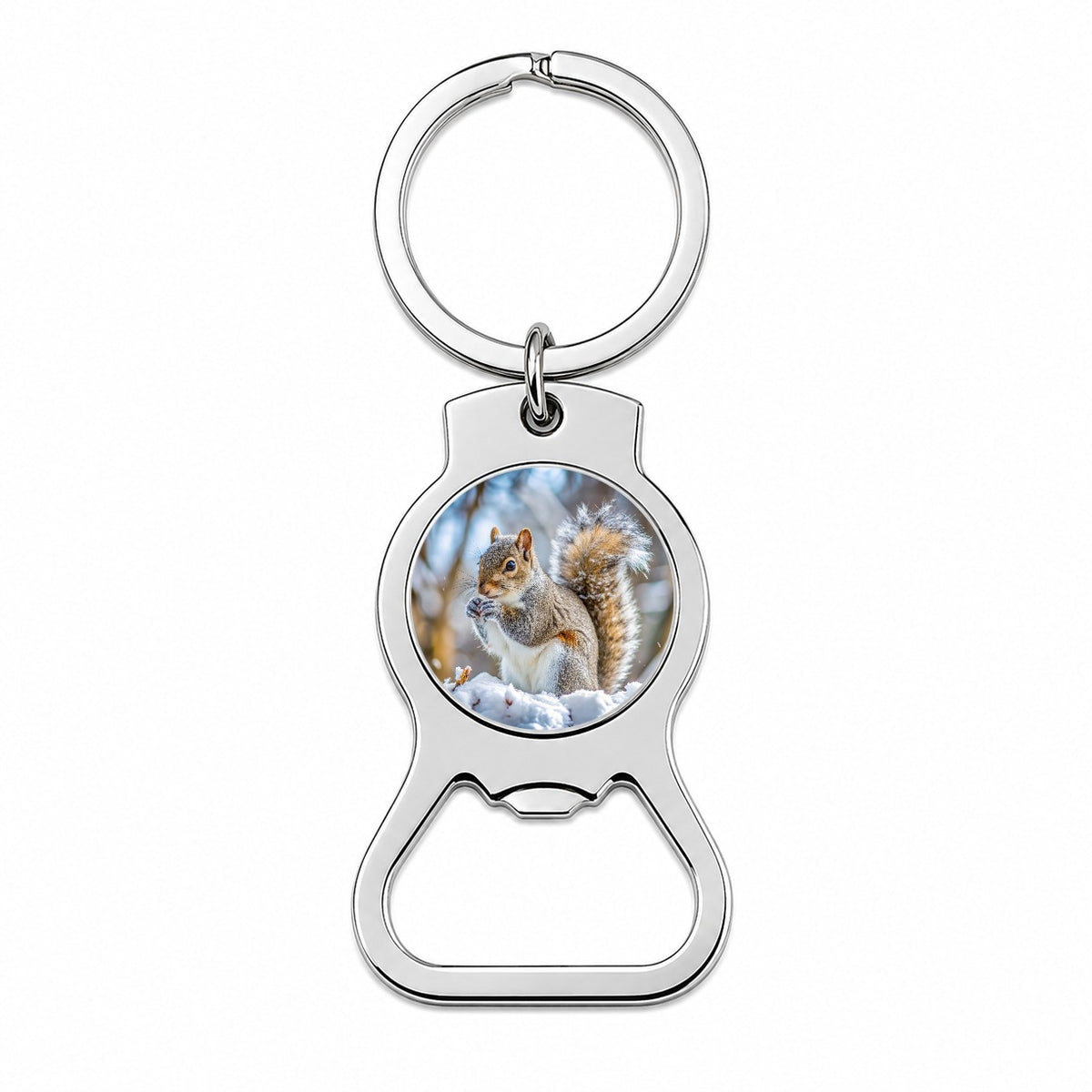 Gray Squirrel In Winter Bottle Opener Keychain