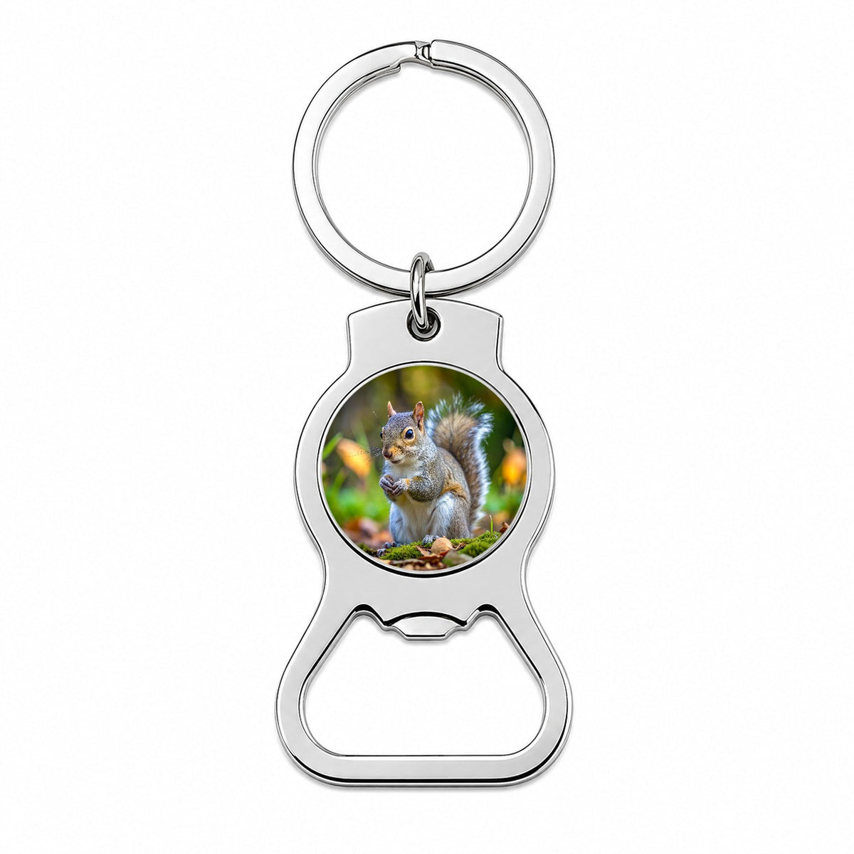 Gray Squirrel Bottle Opener Keychain