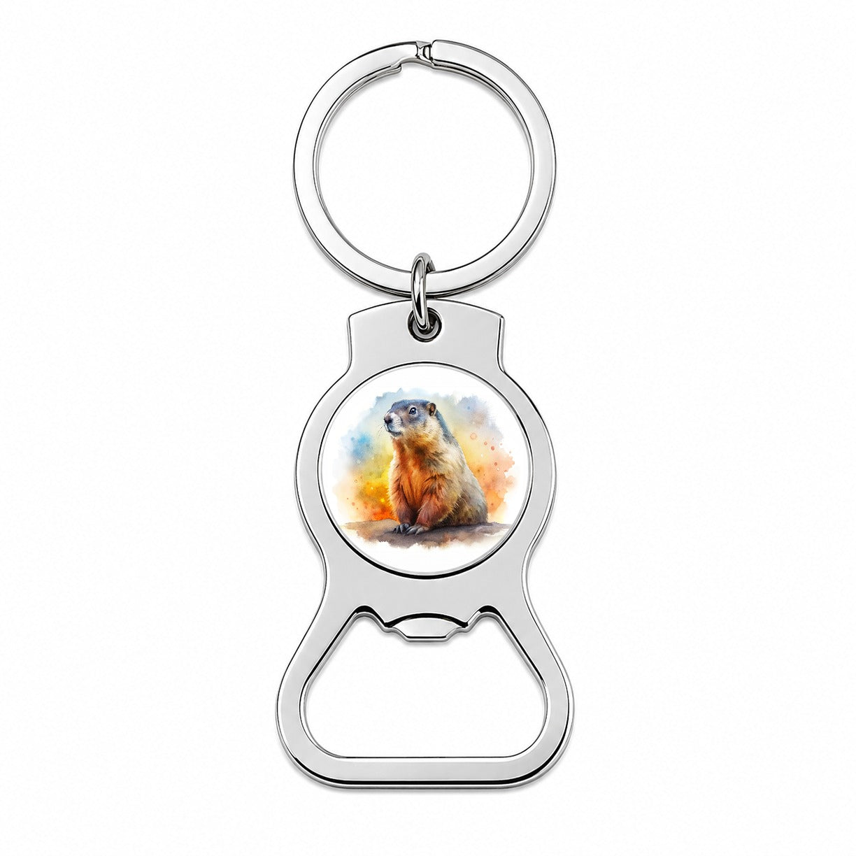 Groundhog Watercolor Bottle Opener Keychain