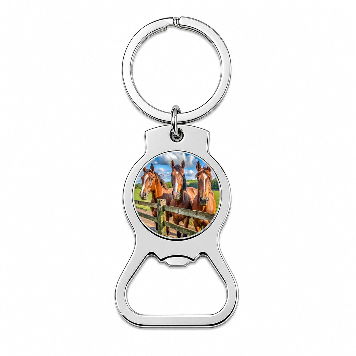 Horses Standing At The Fence Bottle Opener Keychain