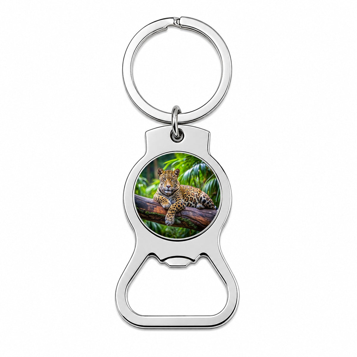 Jaguar Lying On Tree Limb In Jungle Bottle Opener Keychain