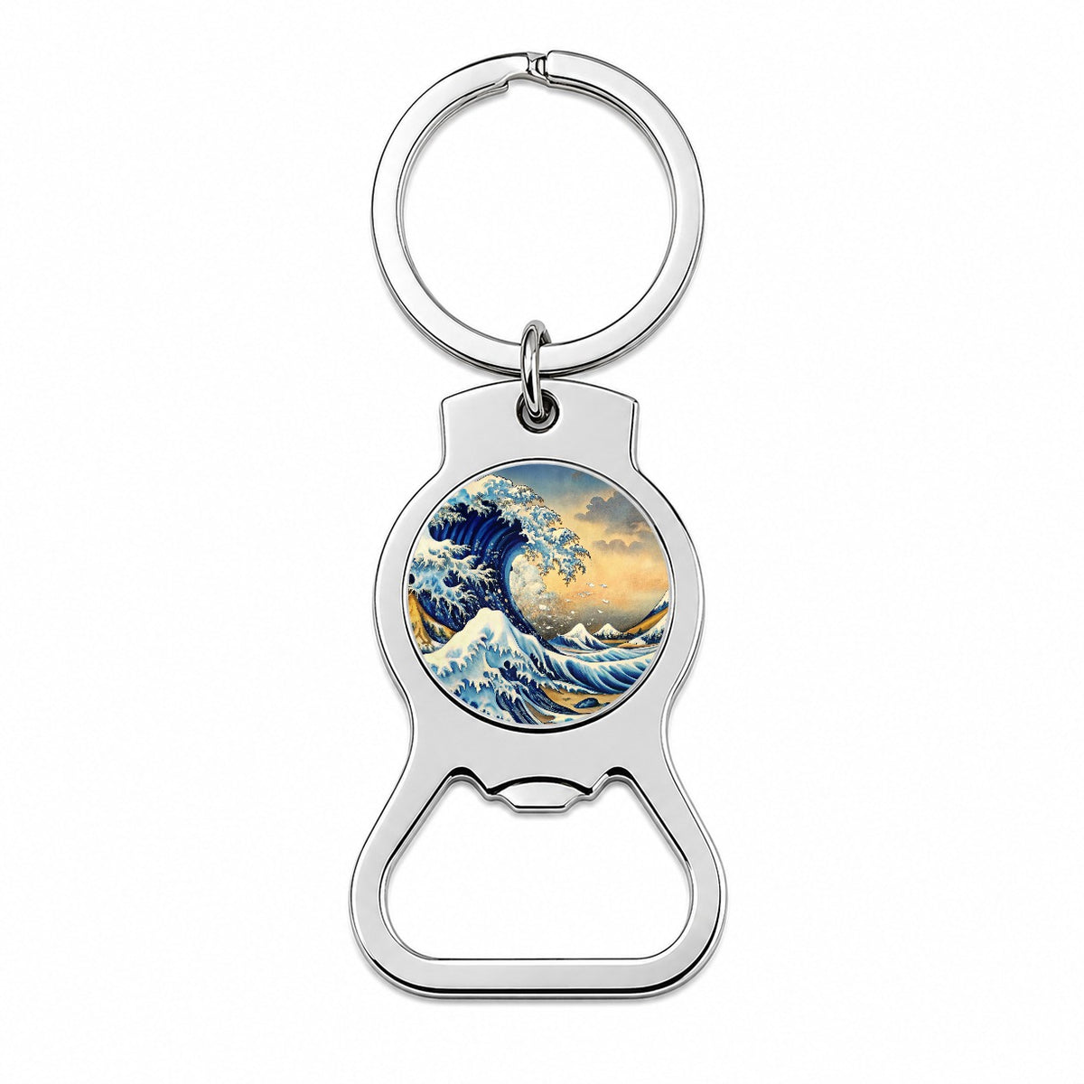 Japanese Blue Ocean Waves Ink Painting Bottle Opener Keychain