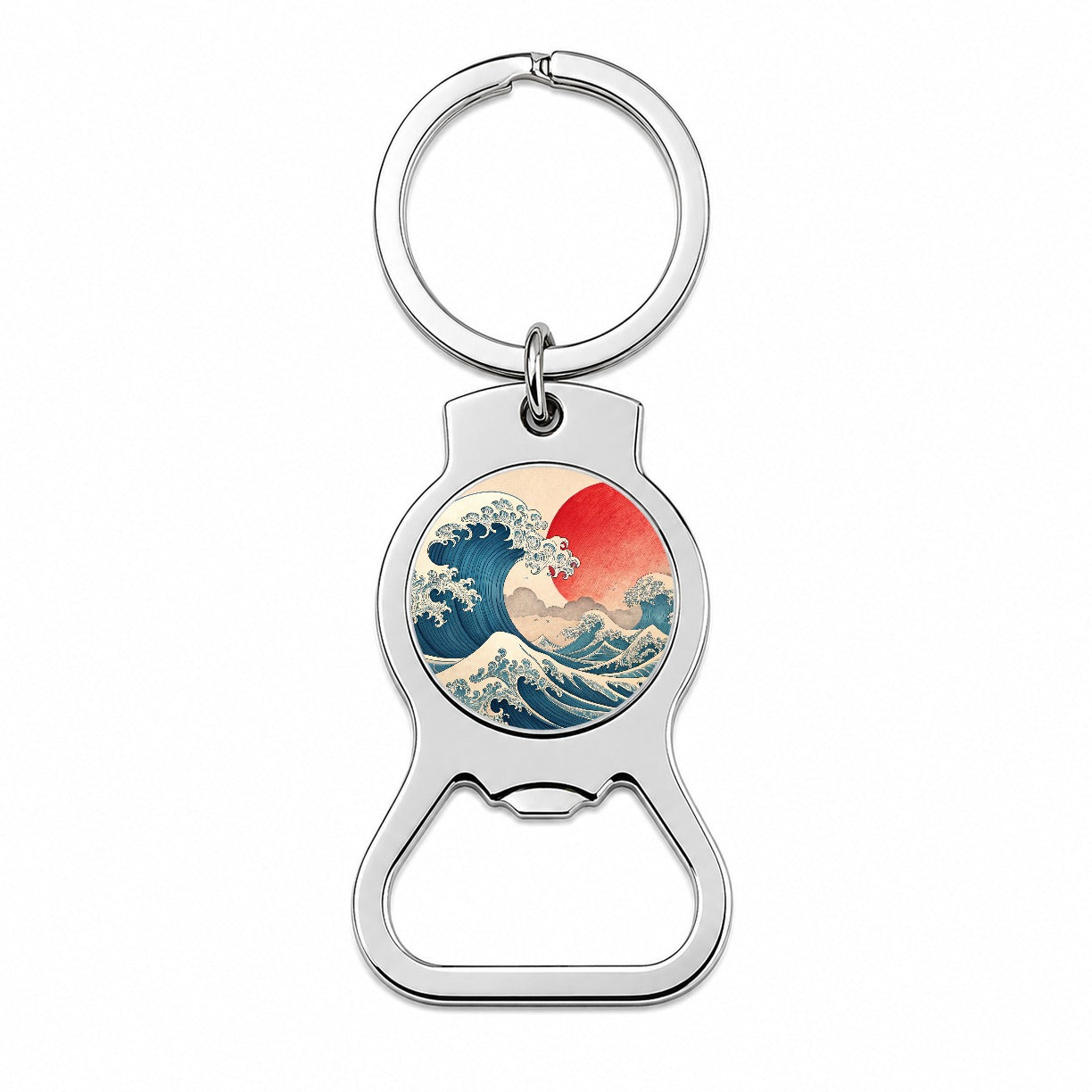 Japanese Blue Ocean Waves Large Sun Bottle Opener Keychain