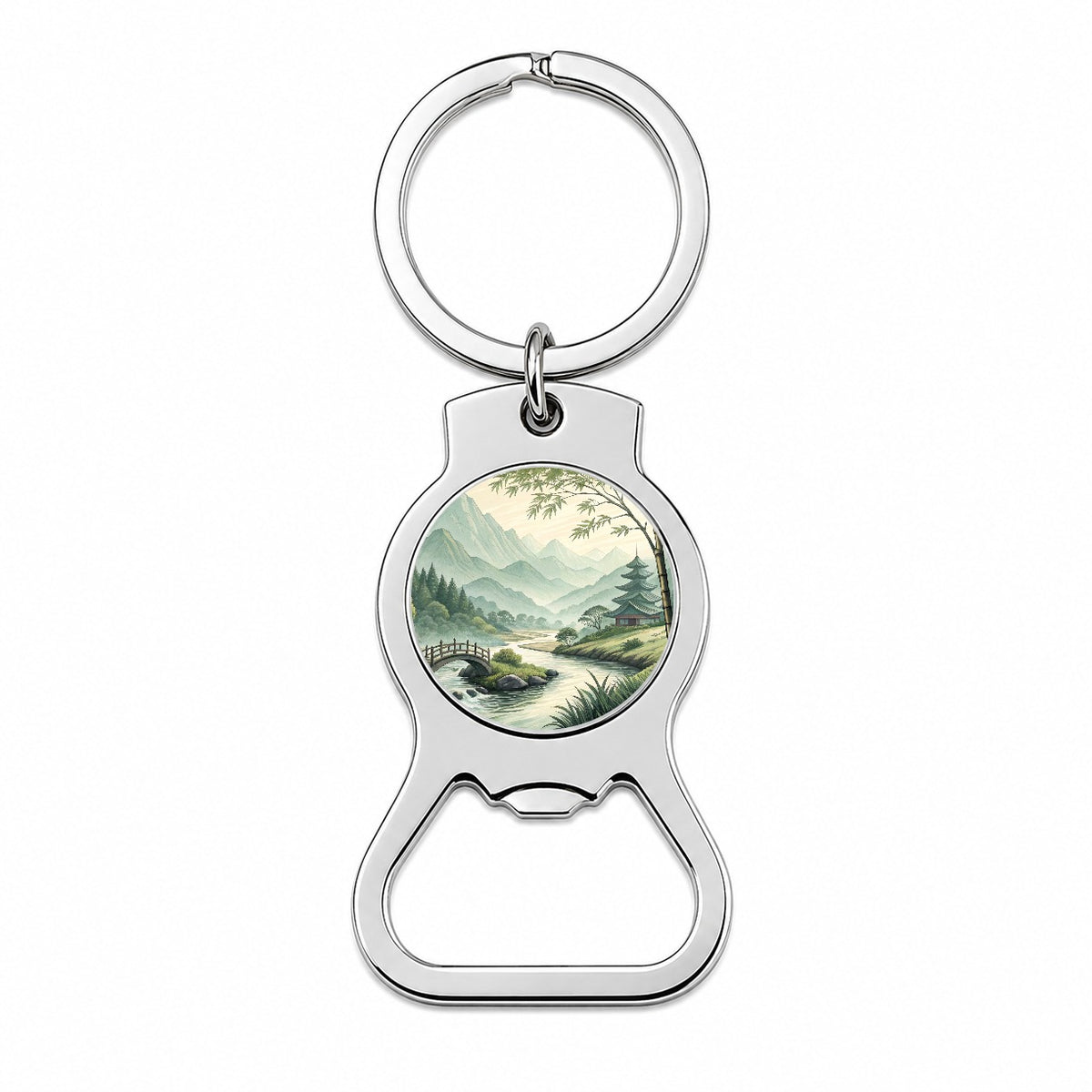 Japanese Style Ink Painting Landscape Bottle Opener Keychain