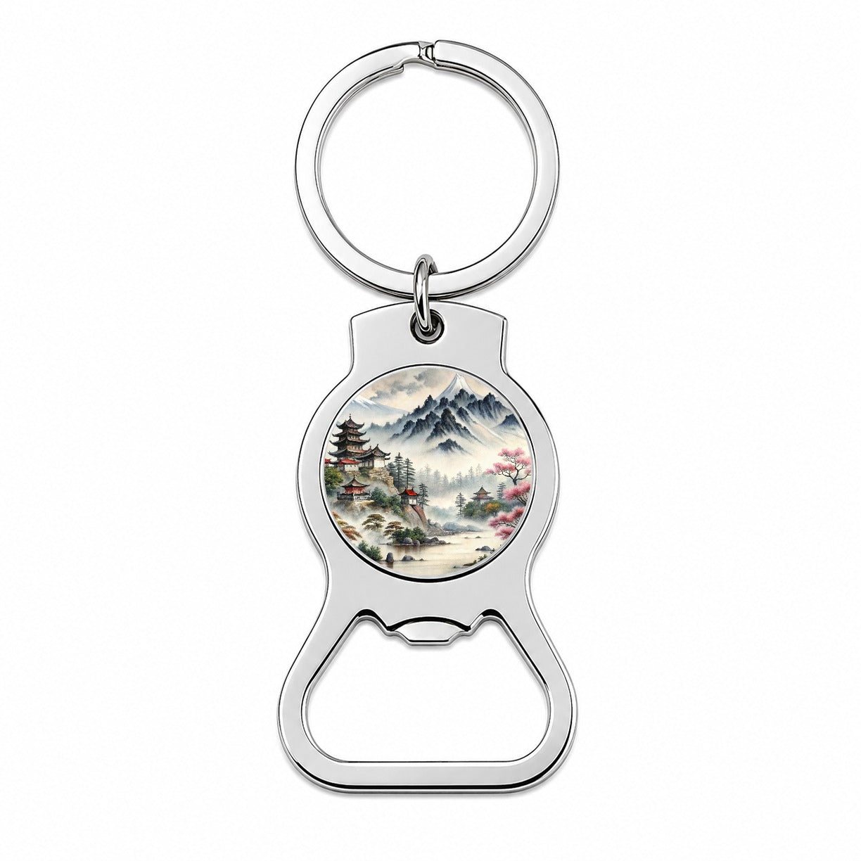 Japanese Style Ink Painting Mountain Landscape Bottle Opener Keychain