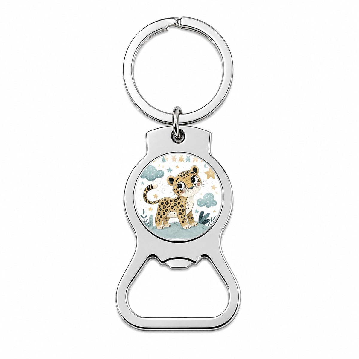 Leopard Children's Illustration Style Bottle Opener Keychain