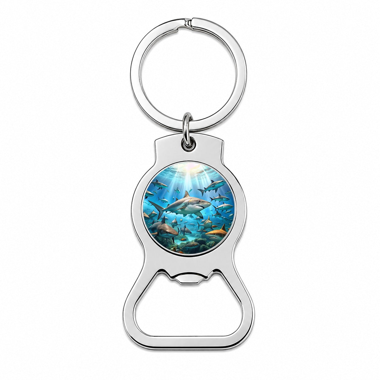 Lots Of Swimming Sharks Bottle Opener Keychain