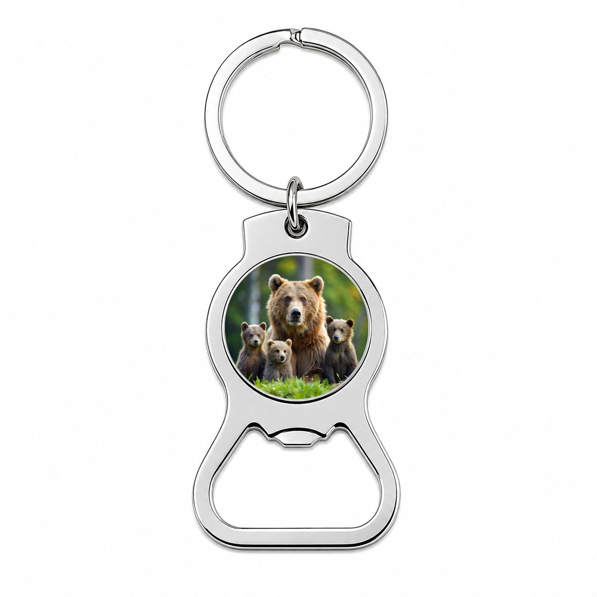 Mother Bear With Cubs Bottle Opener Keychain