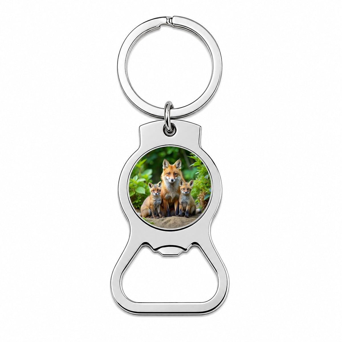 Mother Fox And Pups Bottle Opener Keychain
