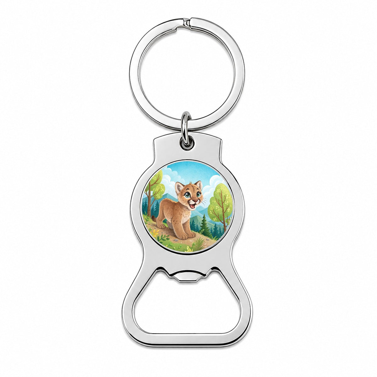 Mountain Lion Cougar Children's Illustration Style Bottle Opener Keychain
