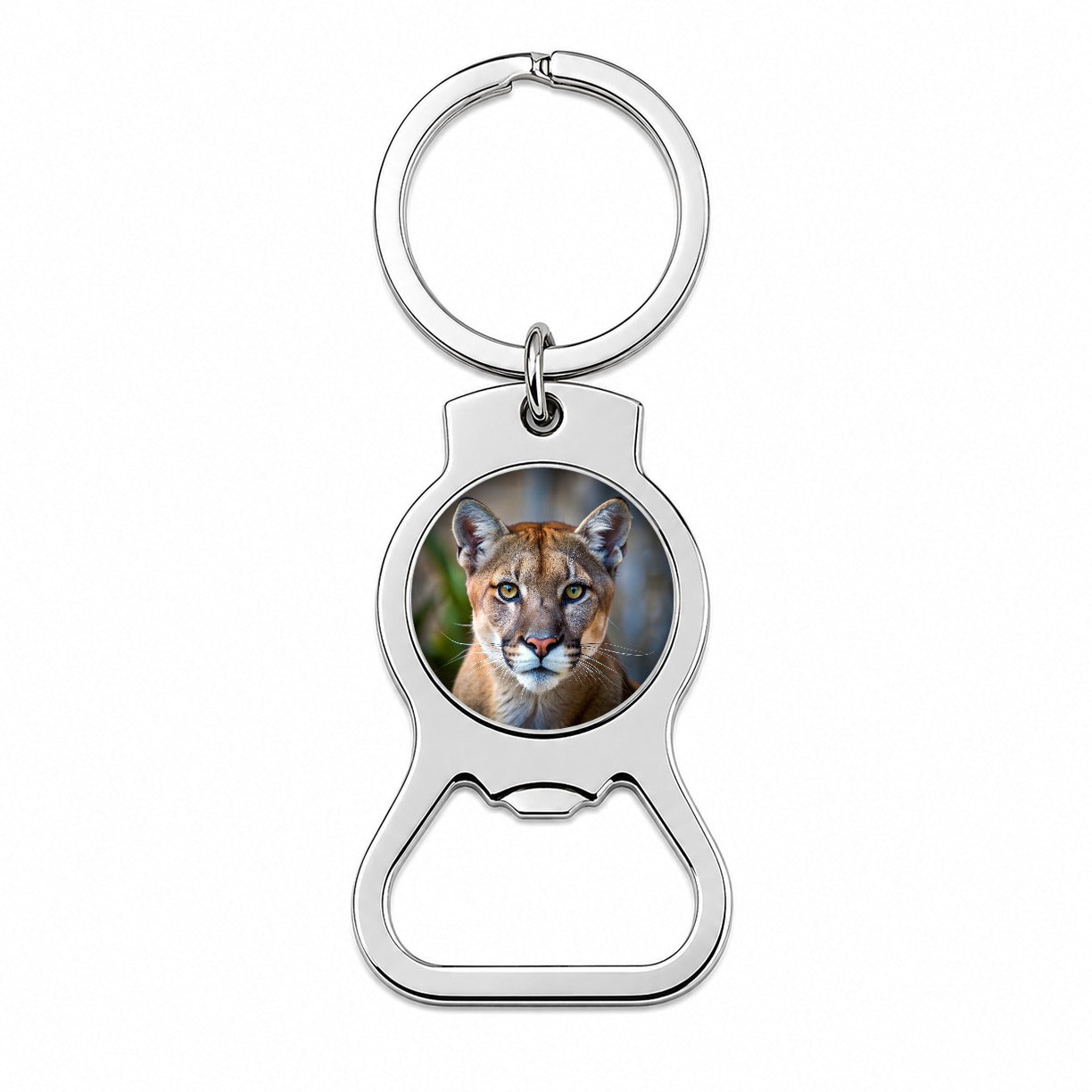 Mountain Lion Cougar Face Bottle Opener Keychain