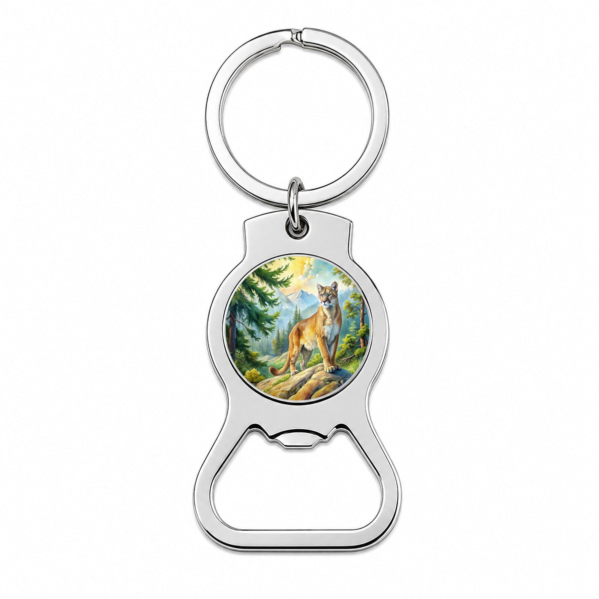 Mountain Lion Cougar In Woods Watercolor Bottle Opener Keychain