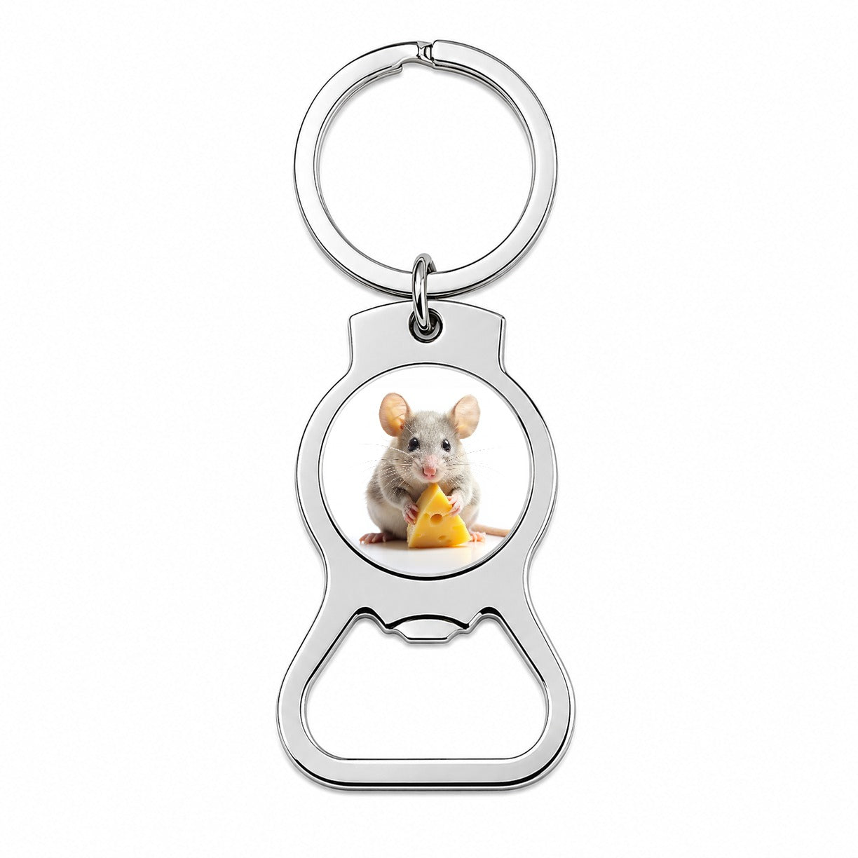 Mouse With A Piece Of Cheese Bottle Opener Keychain