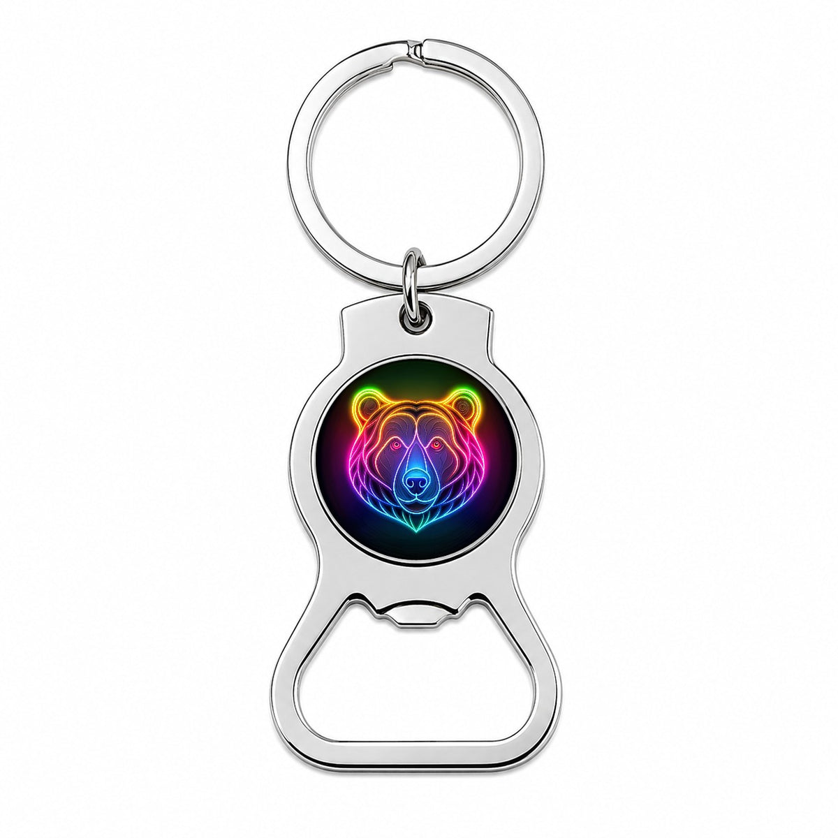 Neon Bear Face Bottle Opener Keychain