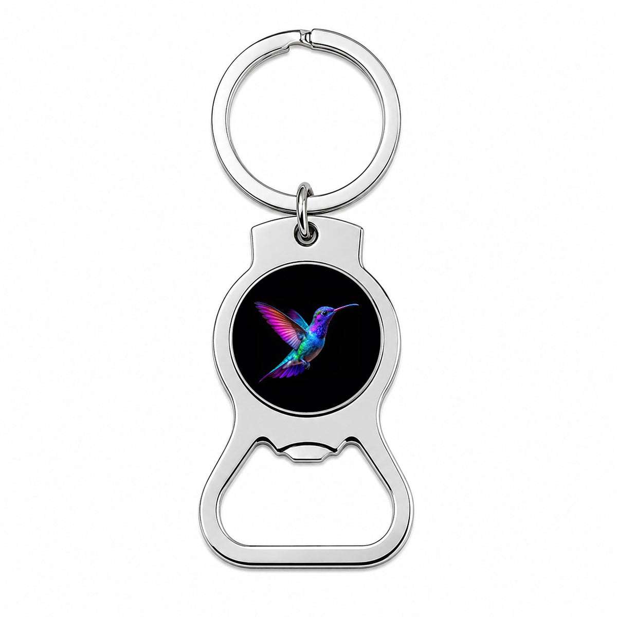 Neon Purple Blue Hummingbird Bottle Opener Keychain