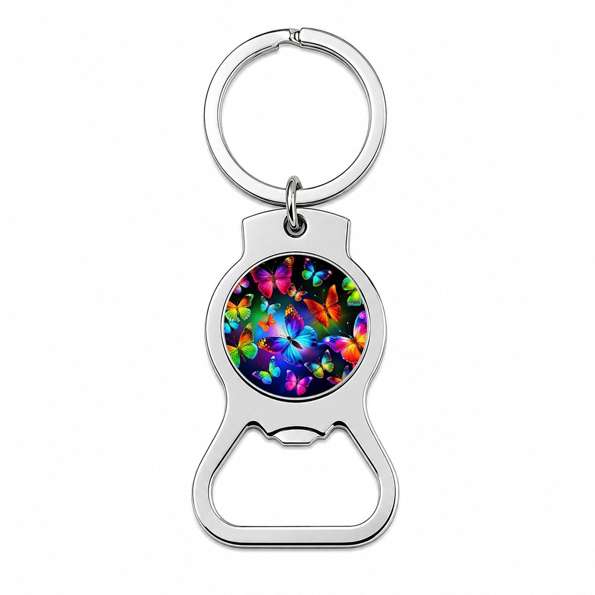 Neon Rainbow Colorful Butterflies Bottle Opener Keychain