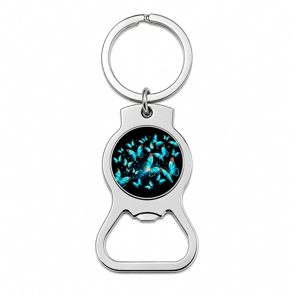 Neon Teal Blue Butterflies Bottle Opener Keychain