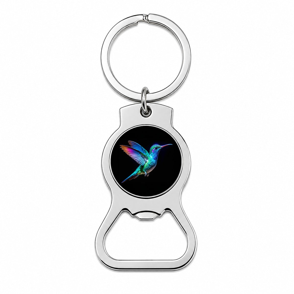 Neon Teal Blue Hummingbird Bottle Opener Keychain