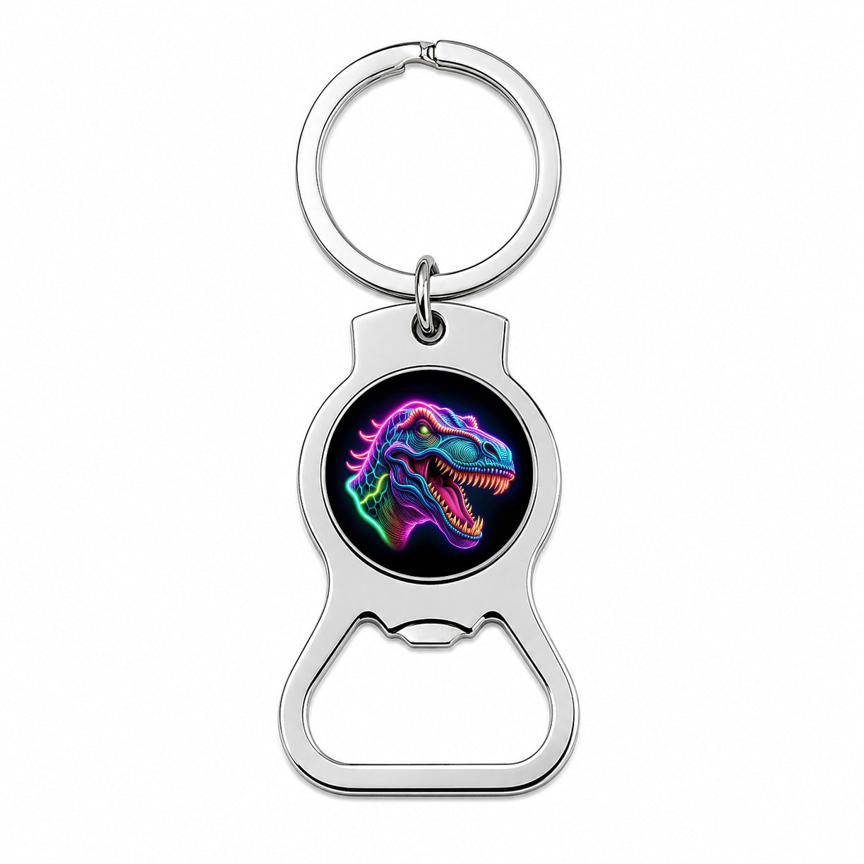 Neon T-Rex Dinosaur Head Bottle Opener Keychain