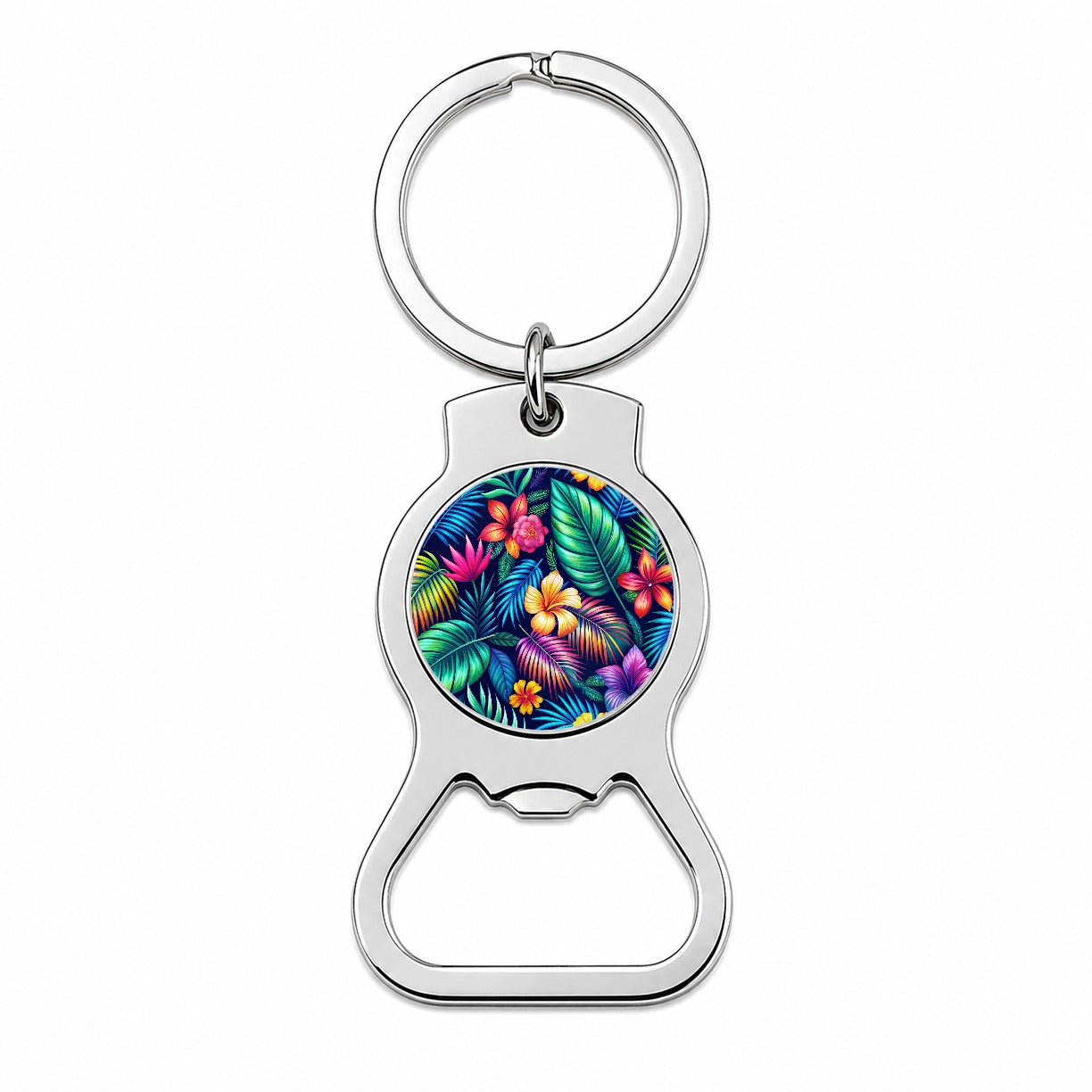 Neon Tropical Floral Pattern Bottle Opener Keychain