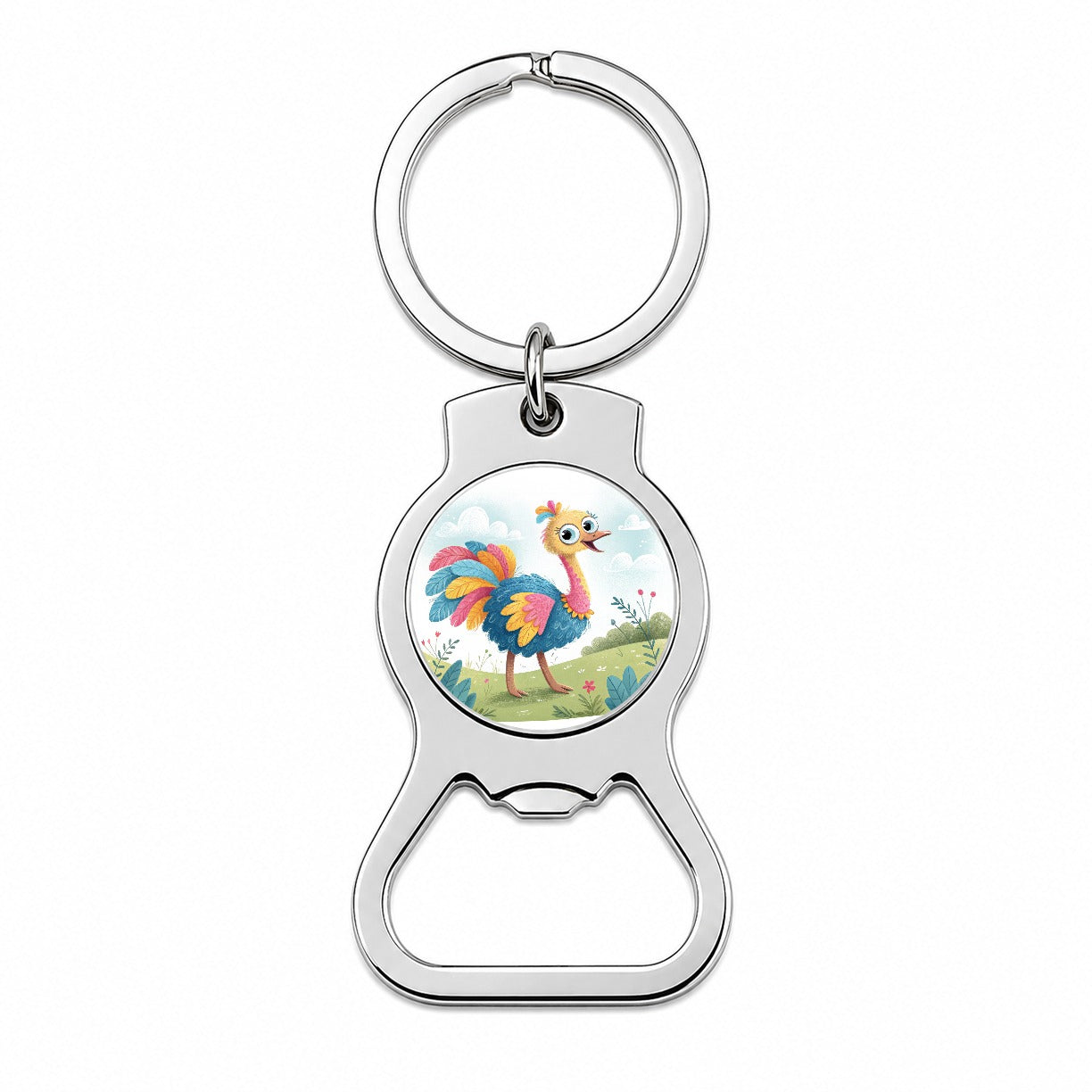Ostrich Children's Illustration Style Bottle Opener Keychain