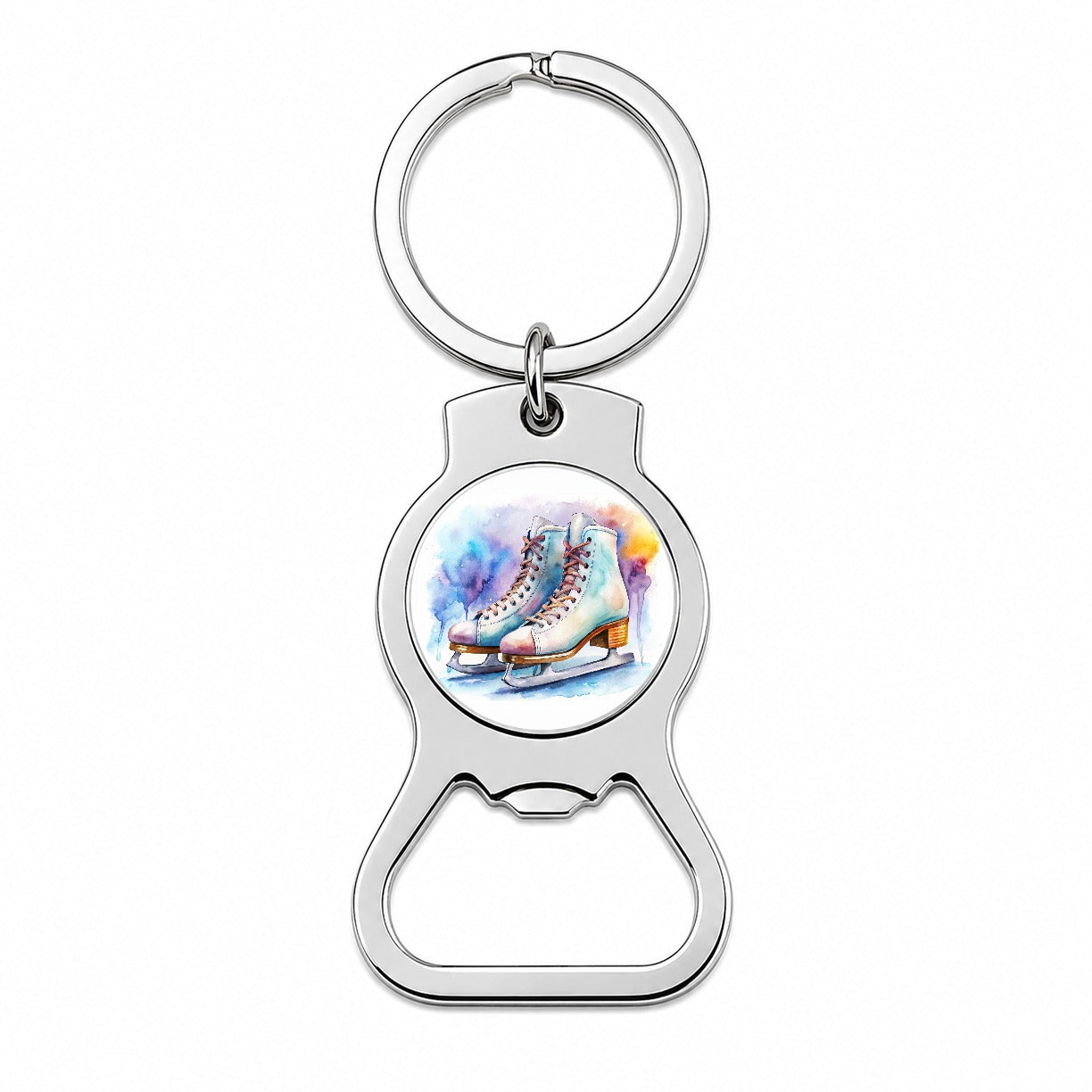 Pair Of Figure Skates Watercolor Bottle Opener Keychain