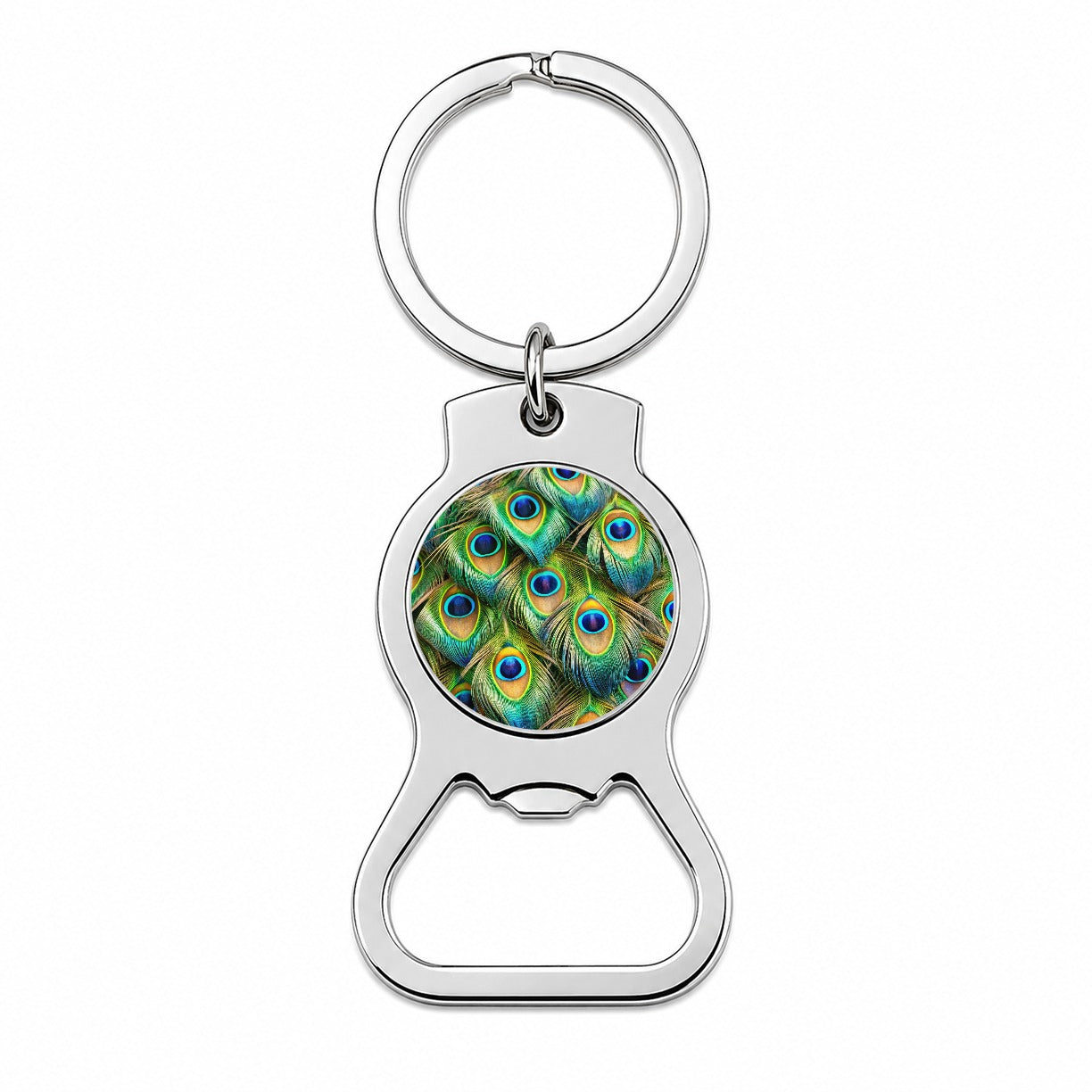 Peacock Feathers Pattern Bottle Opener Keychain