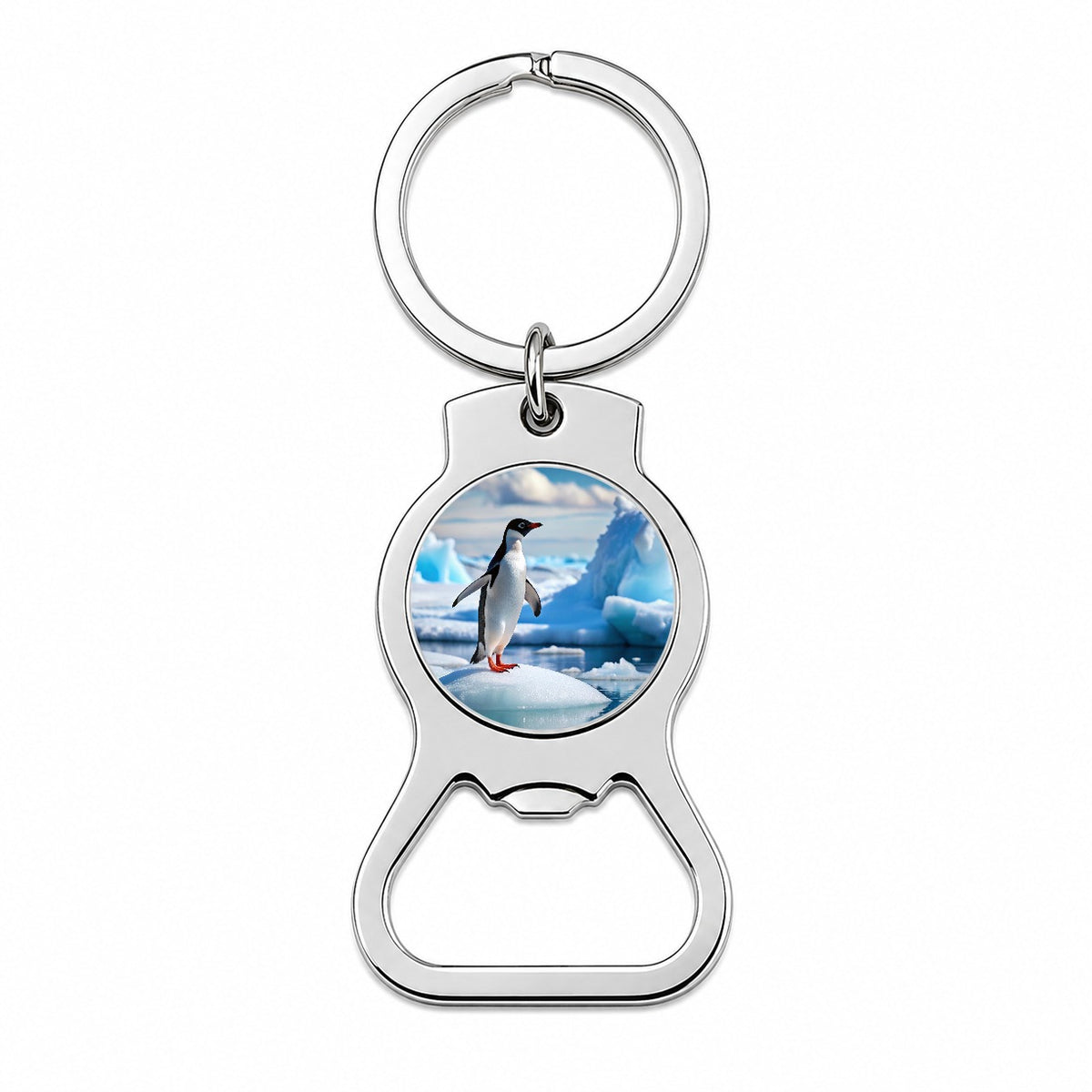 Penguin On Ice Flow Bottle Opener Keychain