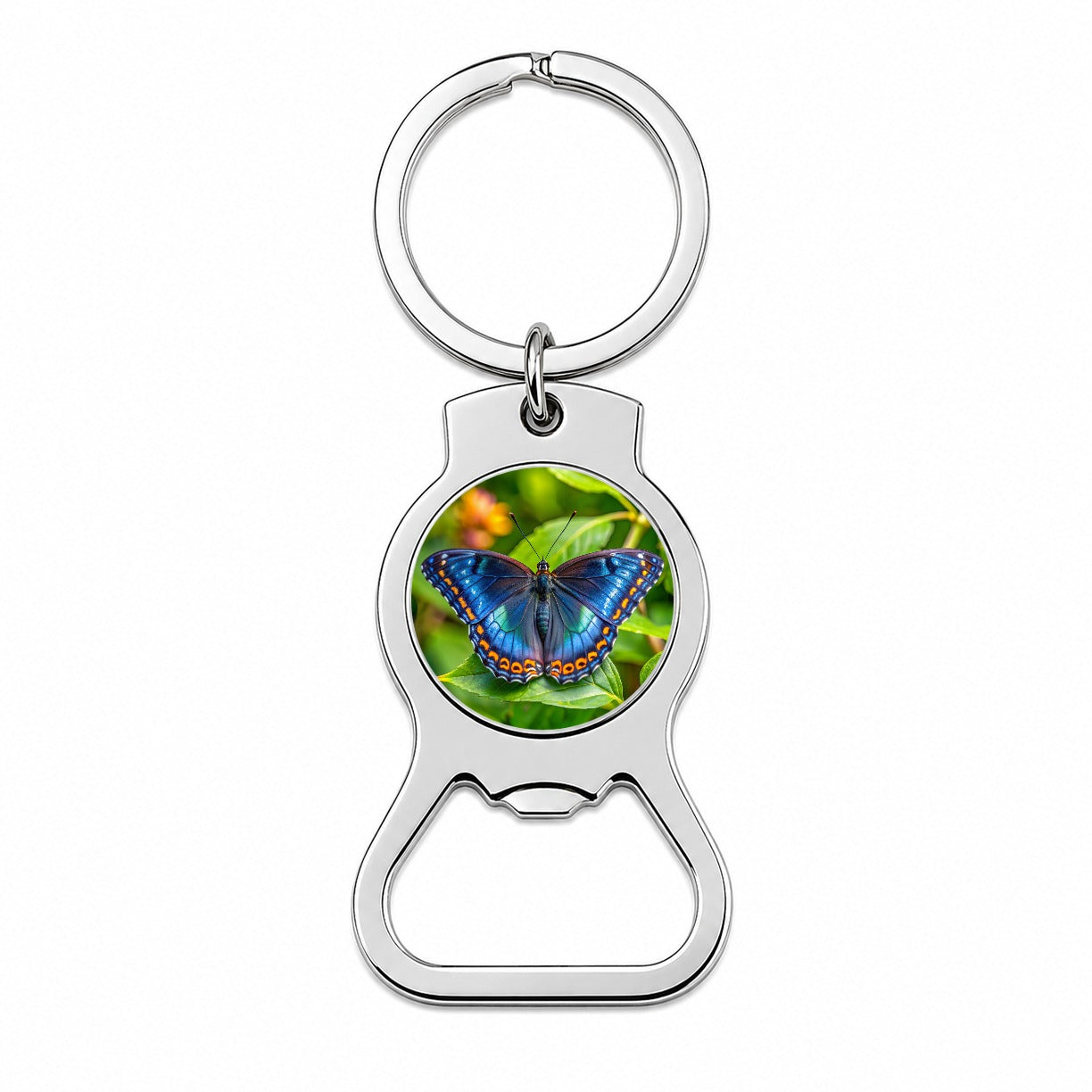 Pretty Blue Butterfly Bottle Opener Keychain