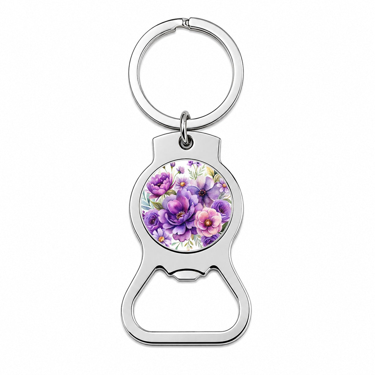 Purple Watercolor Flowers Bottle Opener Keychain