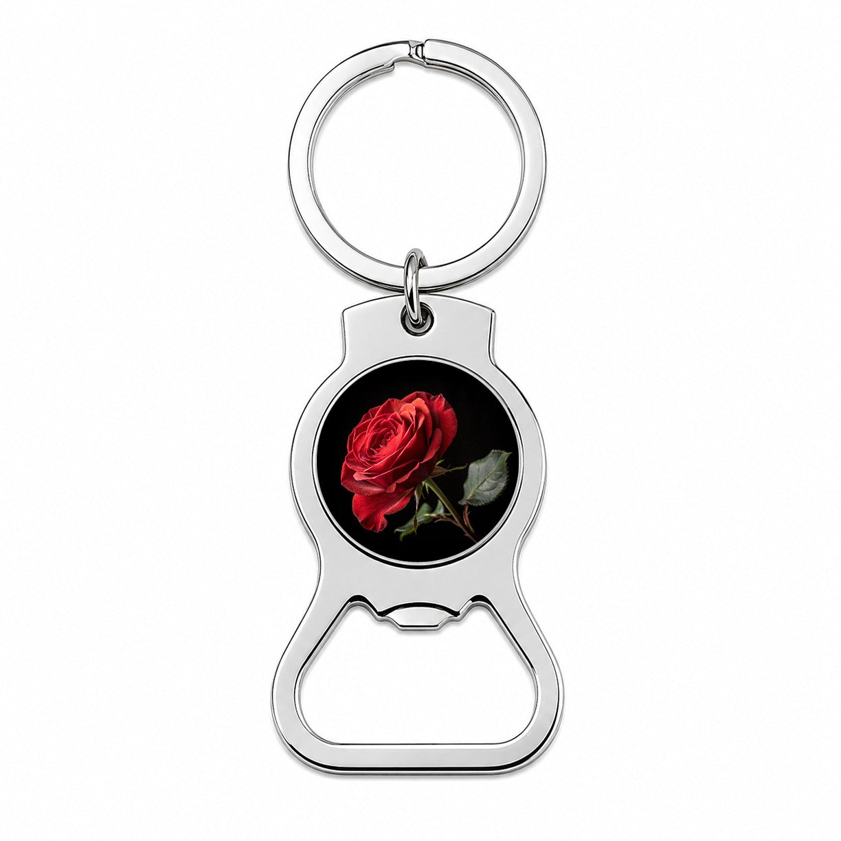 Red Rose On Black Background Bottle Opener Keychain