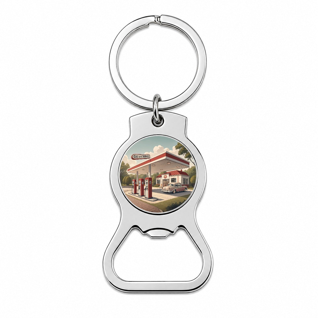 Retro Americana 1950's Gas Station Convenience Store Bottle Opener Keychain