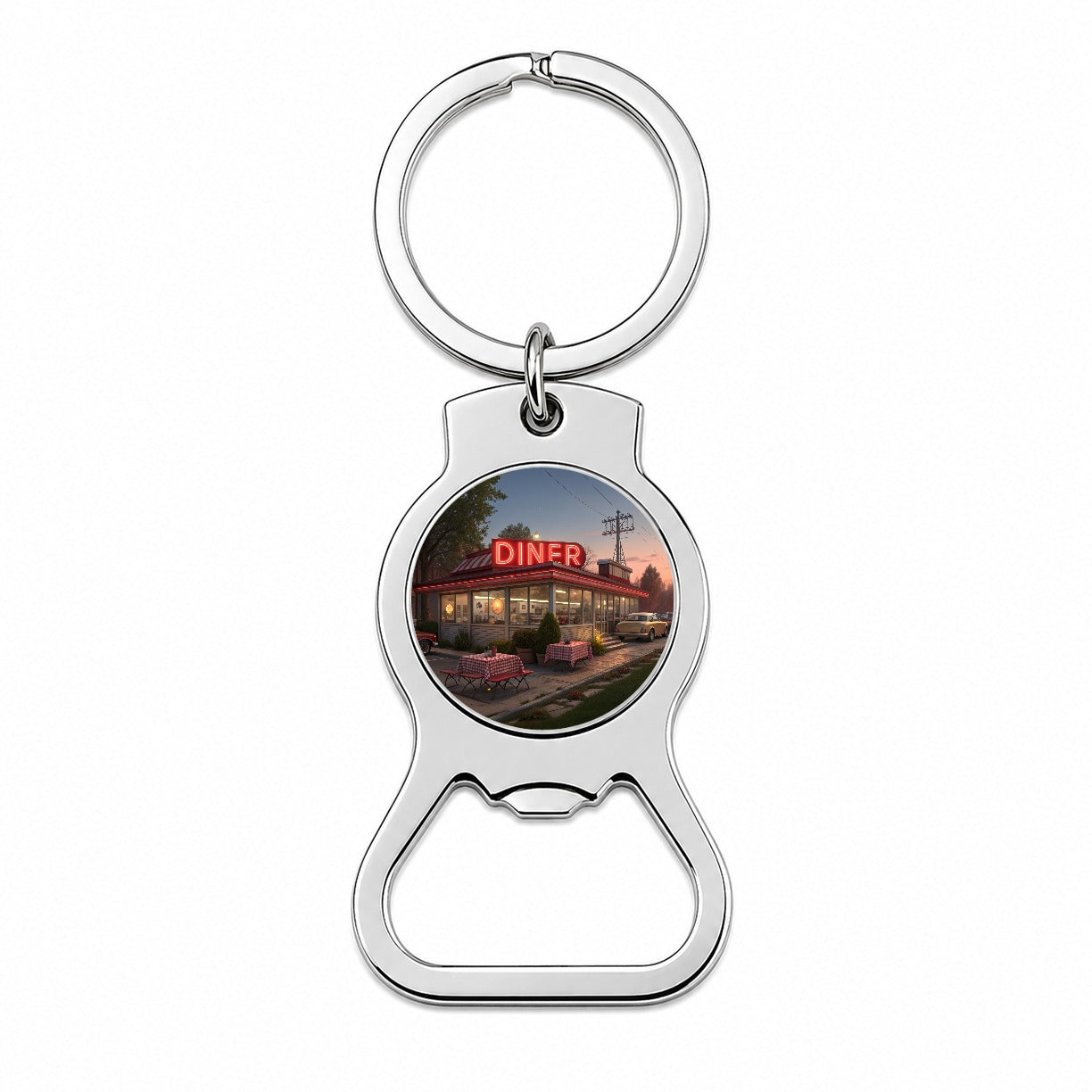 Retro Classic Roadside Dinner With Neon Sign Bottle Opener Keychain