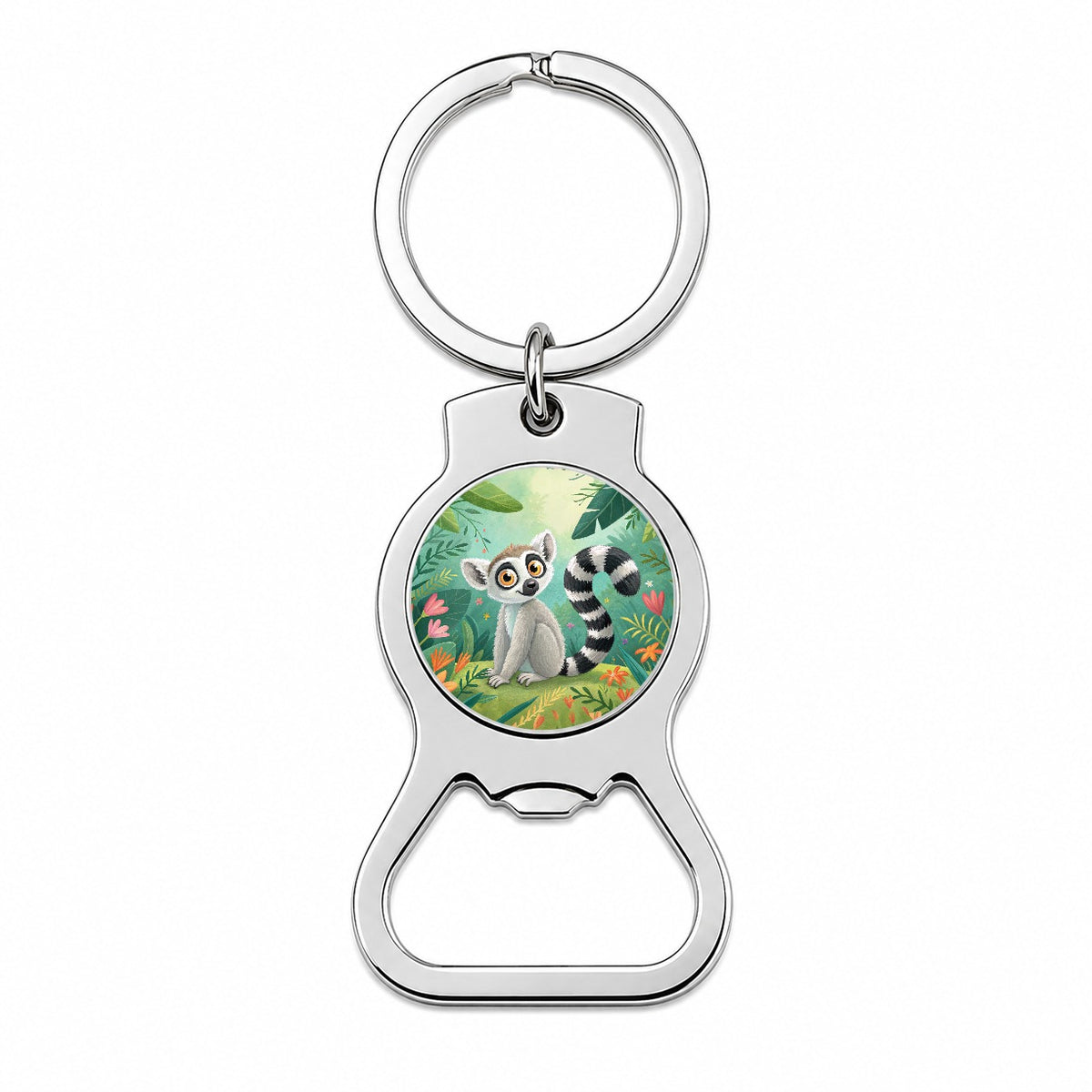 Ring-Tailed Lemur Children's Illustration Style Bottle Opener Keychain