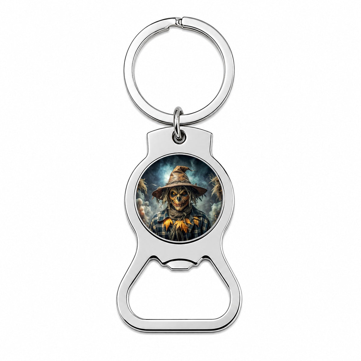 Scary Evil Scarecrow Black Watercolor Bottle Opener Keychain