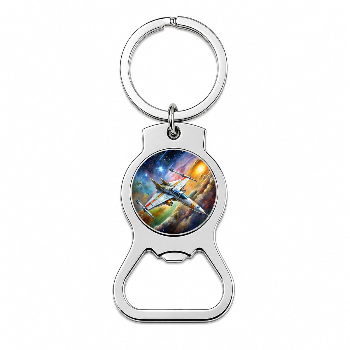 Sci-fi Starfighter Spaceship on Patrol Bottle Opener Keychain