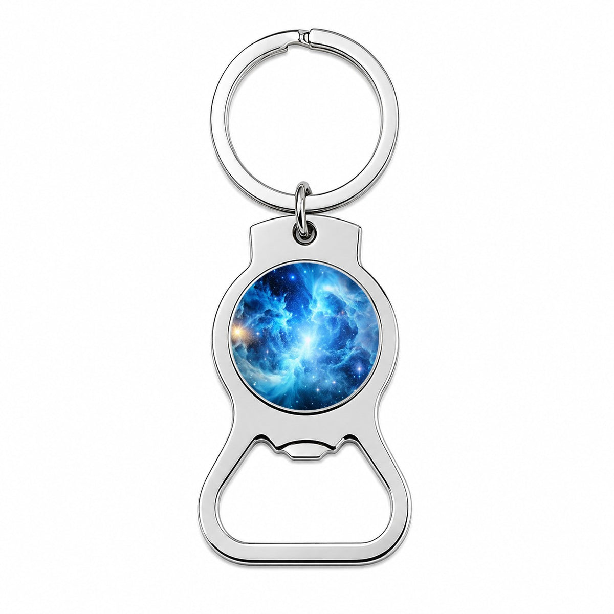 Space Galaxy Nebula Blue White Bottle Opener Keychain