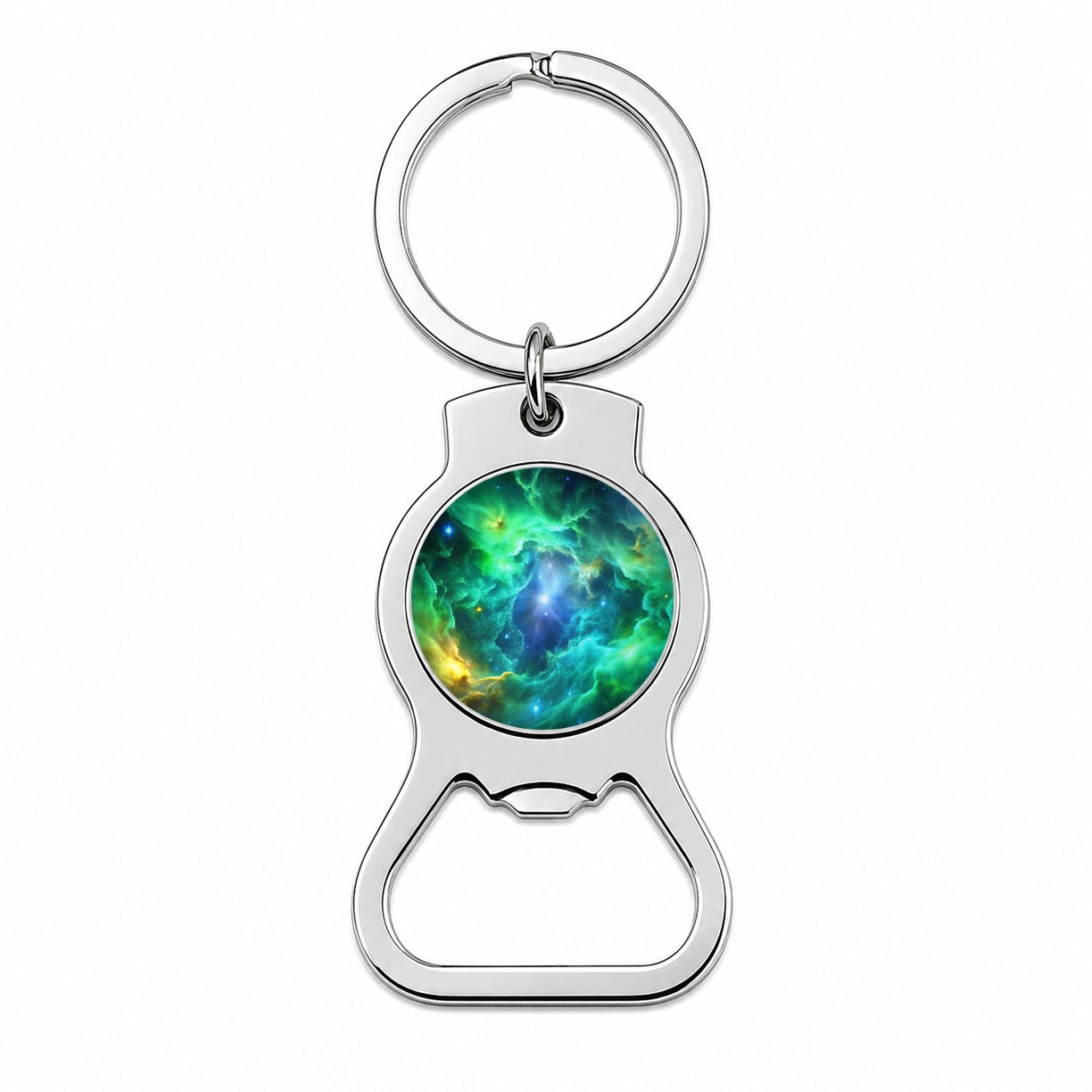 Space Galaxy Nebula Green Blue Bottle Opener Keychain
