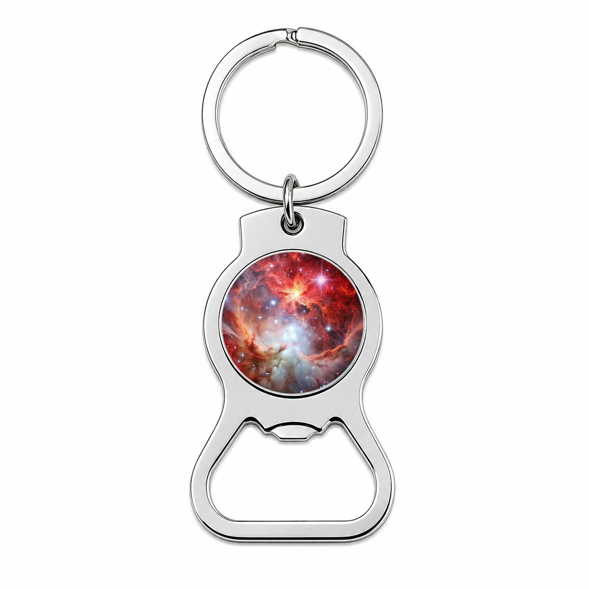 Space Galaxy Nebula Red White Bottle Opener Keychain